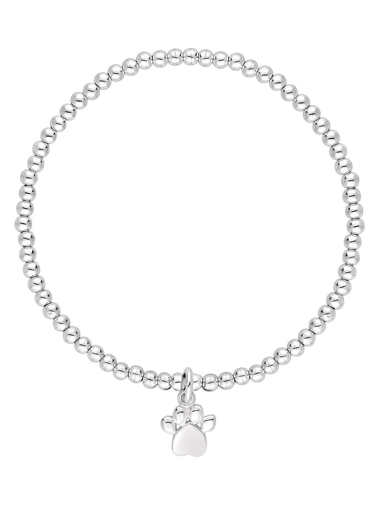 Simply Silver Sterling Silver Tone 925 Paw Beaded Stretch Bracelet - Image 1 of 2