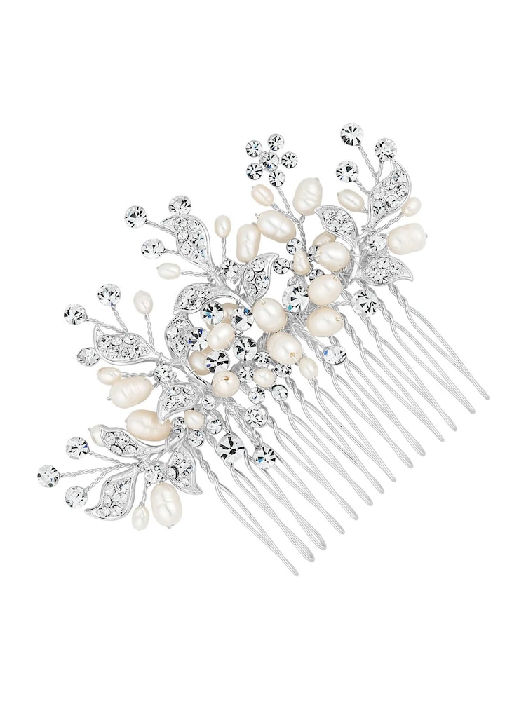 Jon Richard Silver Pave Leaf And Freshwater Pearl Spray Comb - Image 1 of 3