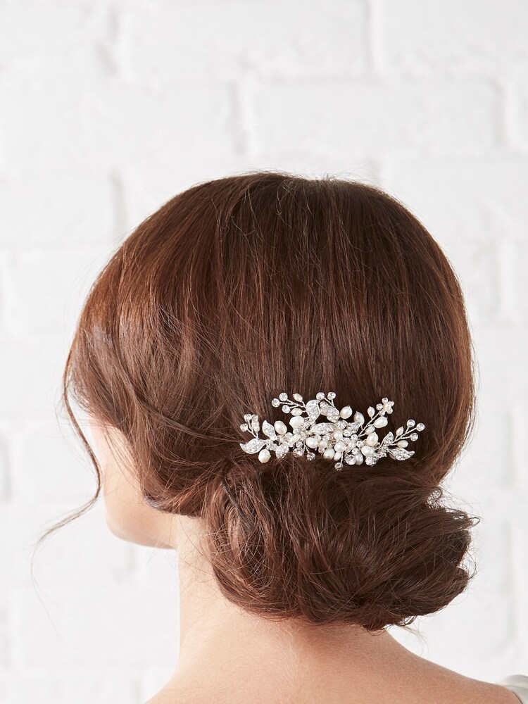 Jon Richard Silver Pave Leaf And Freshwater Pearl Spray Comb - Image 2 of 3