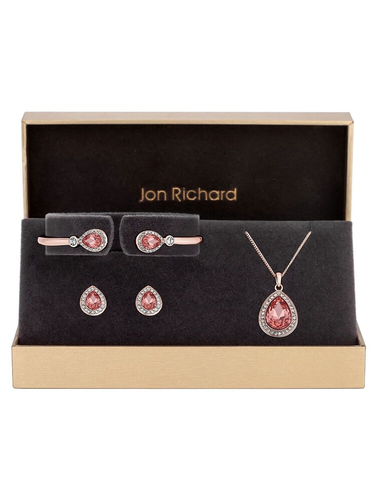 Jon Richard Rose Gold Plated With Pink Pear Crystals Trio Set - Gift Boxed - Image 1 of 3