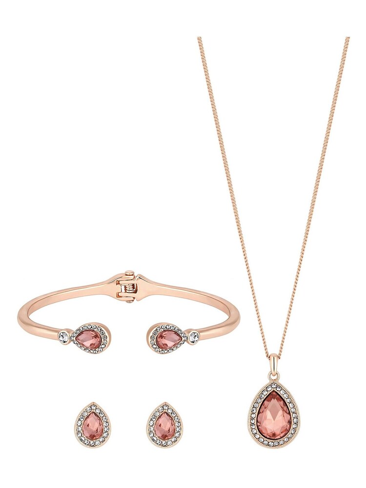 Jon Richard Rose Gold Plated With Pink Pear Crystals Trio Set - Gift Boxed - Image 2 of 3