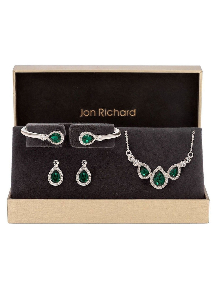 Jon Richard Silver Tone Crystal Pear And Pave Necklace Bracelet and Earring Set - Image 1 of 2