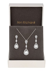 Jon Richard Silver Tone Clear Crystal Pave 3 Tier Pear Drop Necklace & Earring Matching Set - Image 1 of 3