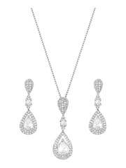 Jon Richard Silver Tone Clear Crystal Pave 3 Tier Pear Drop Necklace & Earring Matching Set - Image 2 of 3