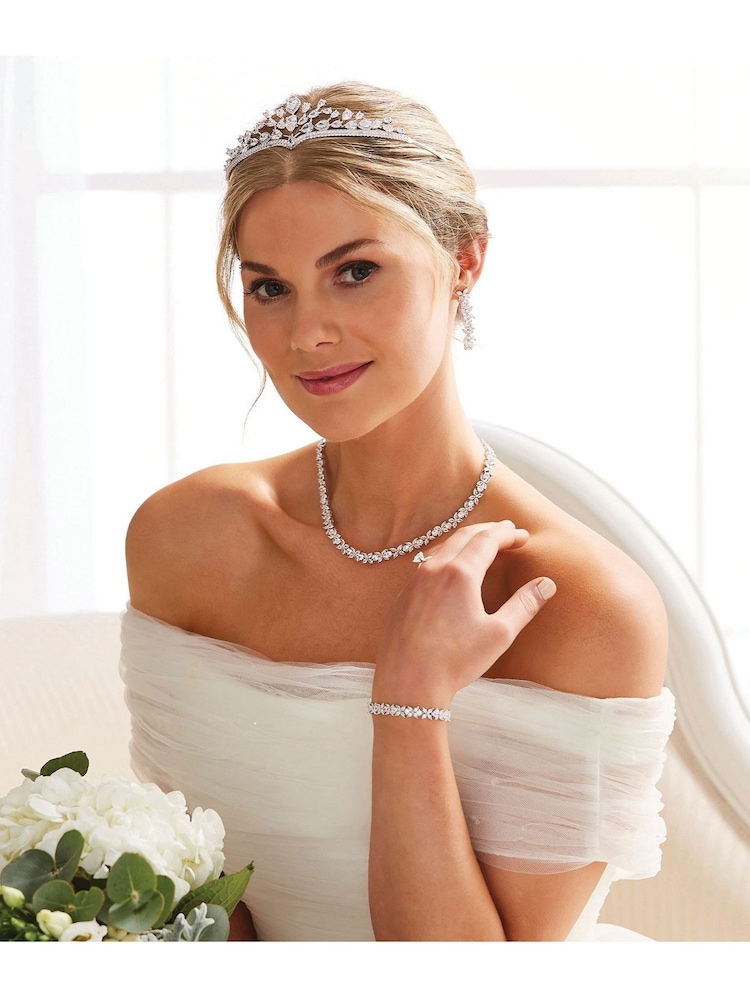 Jon Richard Silver Tone Cubic Zirconia Floral Tennis Necklace - Image 2 of 3