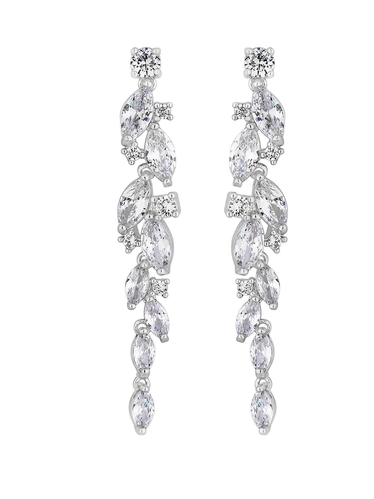 Jon Richard Silver Tone Clear Navette Charlotte Drop Earrings - Image 1 of 2