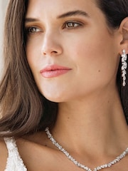Jon Richard Silver Tone Clear Navette Charlotte Drop Earrings - Image 2 of 2