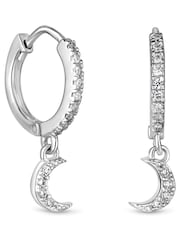 Simply Silver Sterling Silver Tone 925 Cubic Zirconia Mini Crescent Moon Hoop Earrings - Image 1 of 2