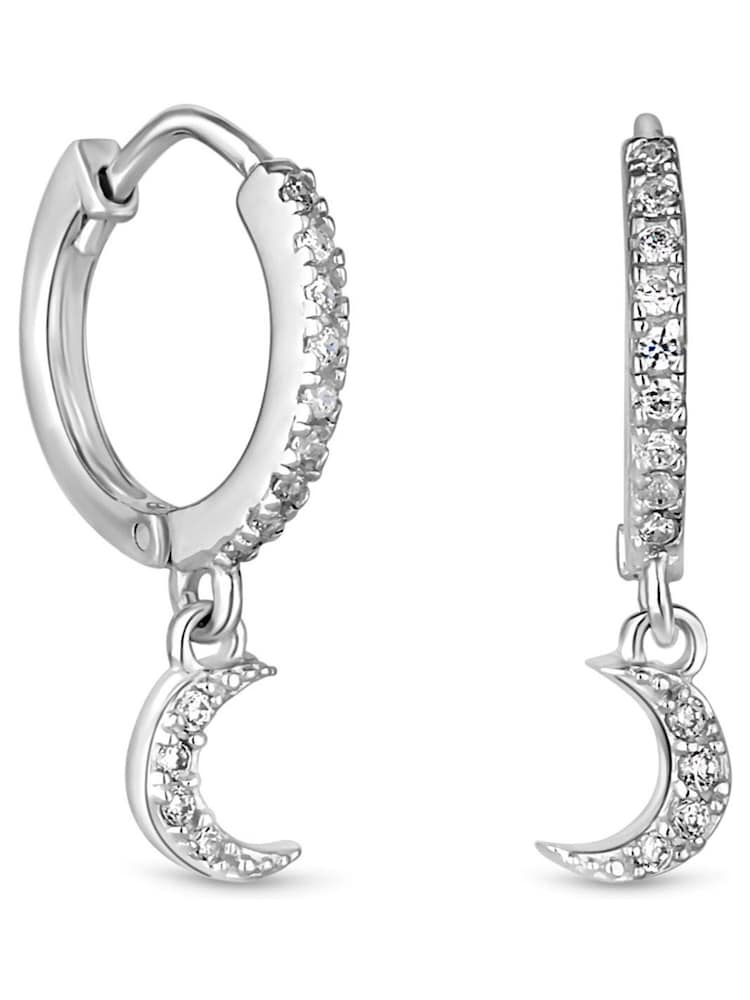 Simply Silver Sterling Silver Tone 925 Cubic Zirconia Mini Crescent Moon Hoop Earrings - Image 1 of 2