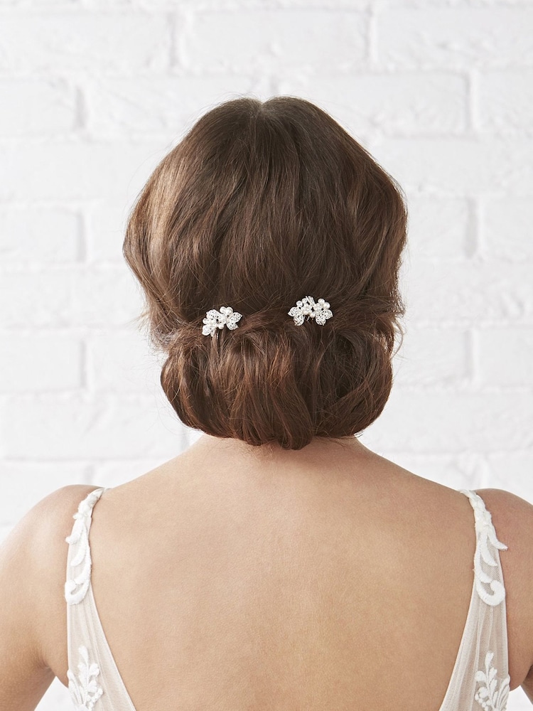 Jon Richard Silver Jessica Mini Floral Combs 2 Pack - Image 2 of 3 Jon Richard Silver Jessica Mini Floral Combs 2 Pack - Image 2 of 3