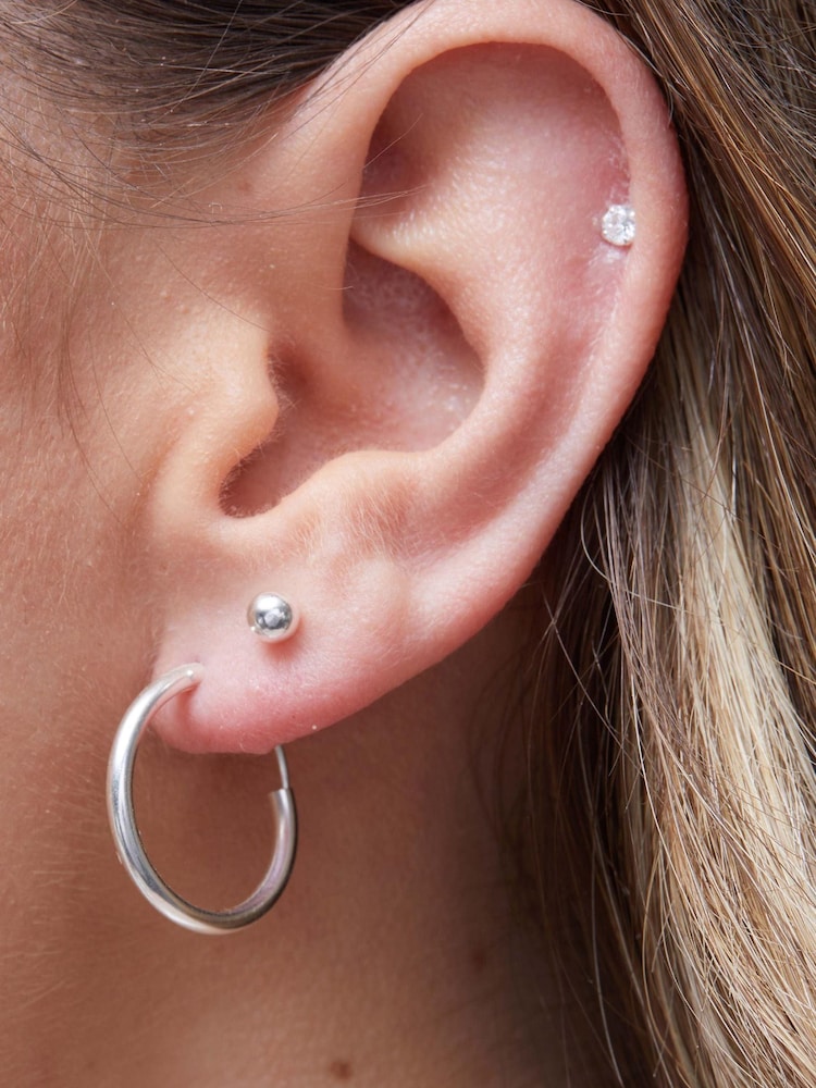 Simply Silver Sterling Silver Tone 925 Polished Mini Sleeper Hoop Earrings - Image 2 of 2
