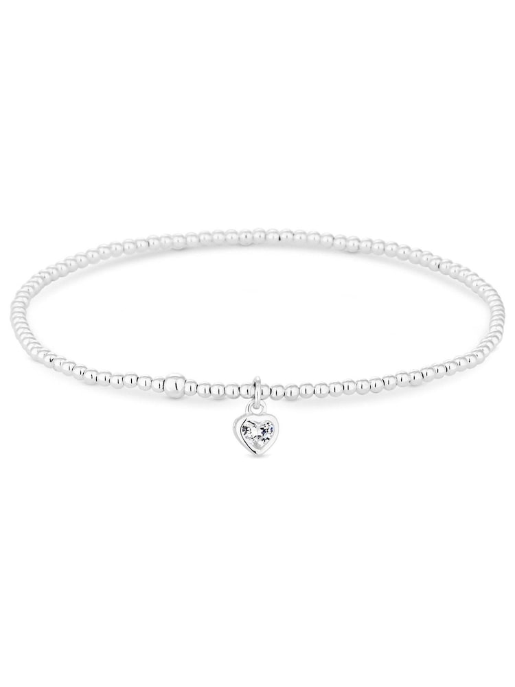 Simply Silver Sterling Silver Tone 925 Cubic Zirconia Heart Stretch Bracelet - Image 1 of 2