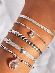 Simply Silver Sterling Silver Tone 925 Cubic Zirconia Heart Stretch Bracelet - Image 2 of 2