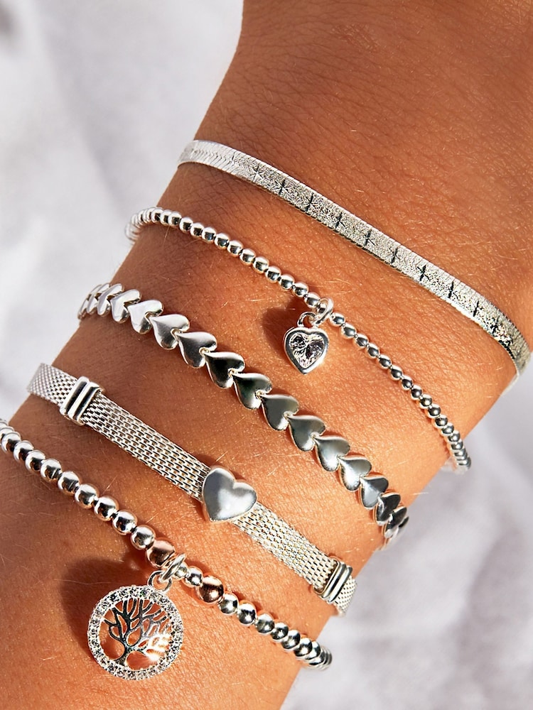 Simply Silver Sterling Silver Tone 925 Cubic Zirconia Heart Stretch Bracelet - Image 2 of 2