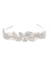 Jon Richard Silver Tone Leah Crystal Pave Gift Pouch Leaf And Pearl Tiara - Image 1 of 5