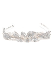 Jon Richard Silver Tone Leah Crystal Pave Gift Pouch Leaf And Pearl Tiara - Image 2 of 5