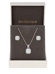 Jon Richard Silver Tone Clear Crystal Square Drop Matching Set in a Gift Box - Image 1 of 3