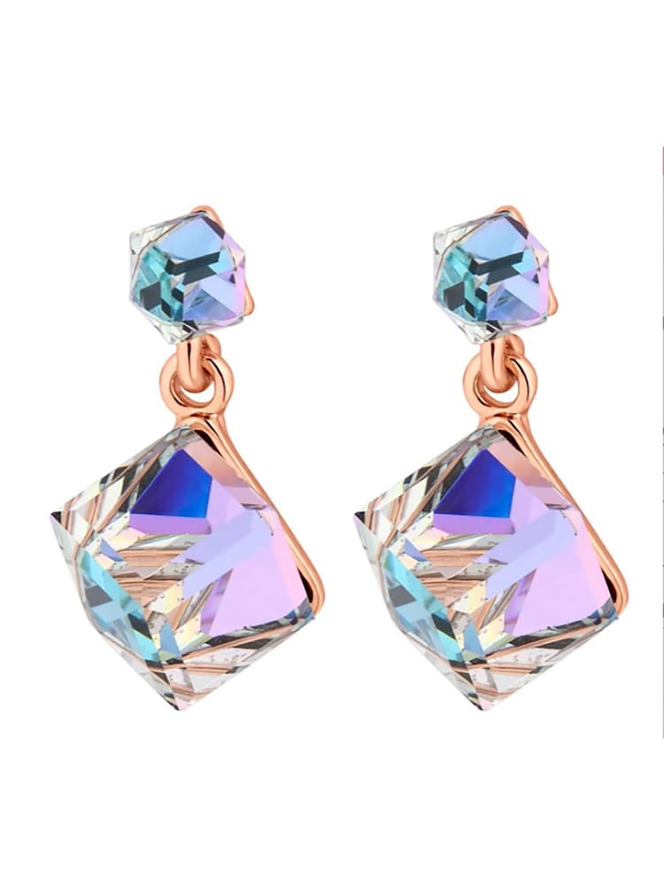 Jon Richard Rose Gold Plated Aurora Borealis Cube Drop Earrings - Image 4 of 4