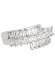 Jon Richard Silver Tone Rhodium Plated Cubic Zirconia Baguette And Pave Ring - Image 1 of 1