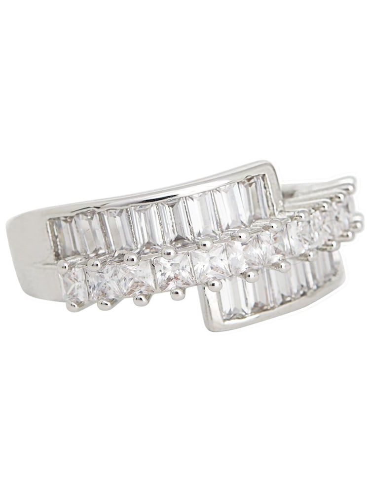 Jon Richard Silver Tone Rhodium Plated Cubic Zirconia Baguette And Pave Ring - Image 1 of 1