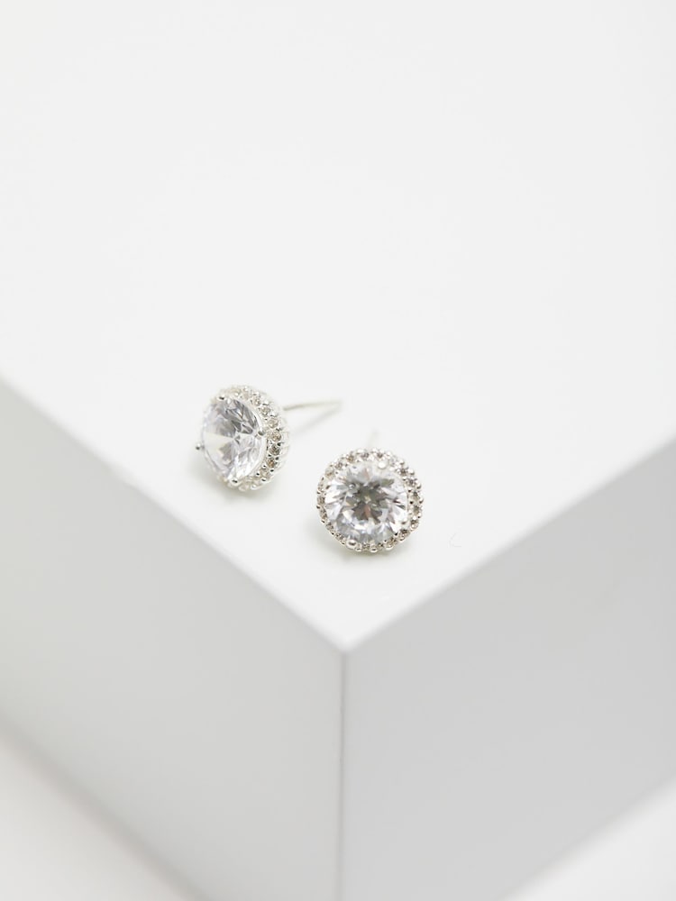 Simply Silver Sterling Silver 925 Cubic Zirconia Pave Surround Stud Earrings - Image 1 of 2