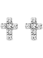 Simply Silver Tone Cubic Zirconia Cross Stud Earrings - Image 1 of 3