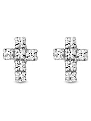 Simply Silver Tone Cubic Zirconia Cross Stud Earrings - Image 2 of 3