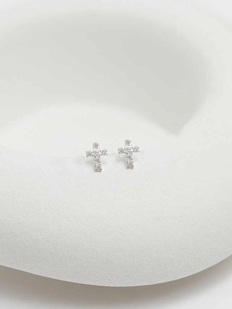 Simply Silver Tone Cubic Zirconia Cross Stud Earrings - Image 3 of 3