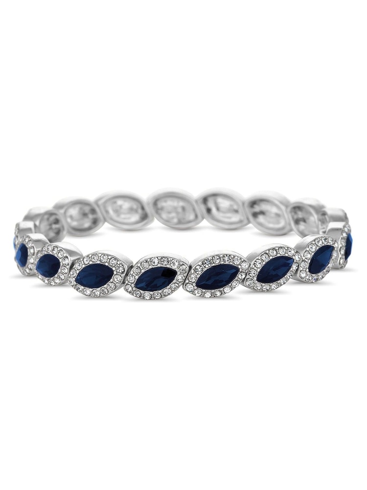 Jon Richard White Silver Tone Crystal Navette Stretch Bracelet - Image 1 of 3