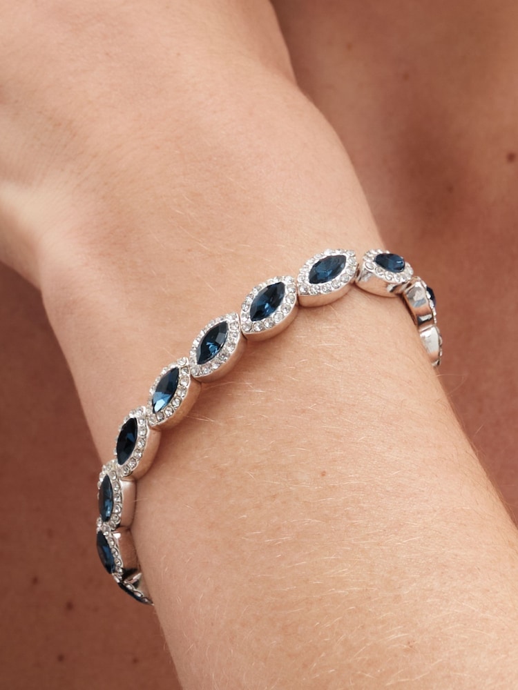 Jon Richard White Silver Tone Crystal Navette Stretch Bracelet - Image 2 of 3