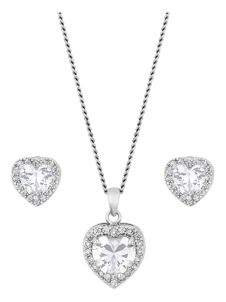 Jon Richard Silver Plated Rhodium Pave Heart Cubic Zirconia Gift Boxed Crystal Set - Image 1 of 3