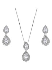 Jon Richard Silver Plated Rhodium Double Pear Drop Cubic Zirconia Gift Boxed Crystal Set - Image 2 of 2