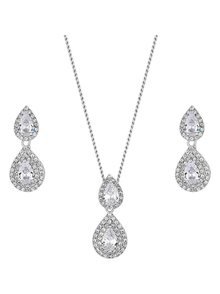 Jon Richard Silver Plated Rhodium Double Pear Drop Cubic Zirconia Gift Boxed Crystal Set - Image 2 of 2