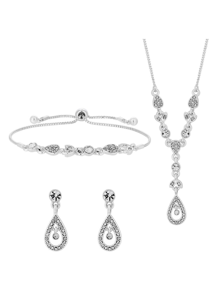 Jon Richard Silver Tone Clear Crystal Floral Trio Gift Boxed Set - Image 2 of 3 Jon Richard Silver Tone Clear Crystal Floral Trio Gift Boxed Set - Image 2 of 3