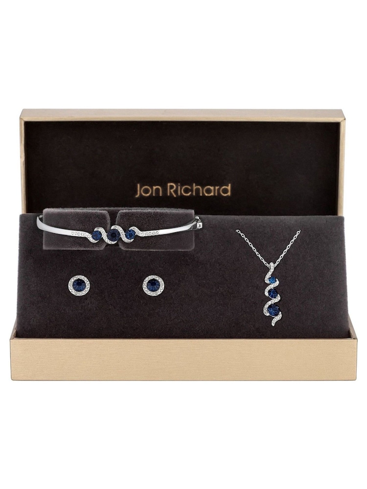 Jon Richard Silver Tone Sapphire And Crystal Twist Drop Trio Gift Boxed Set - Image 1 of 3