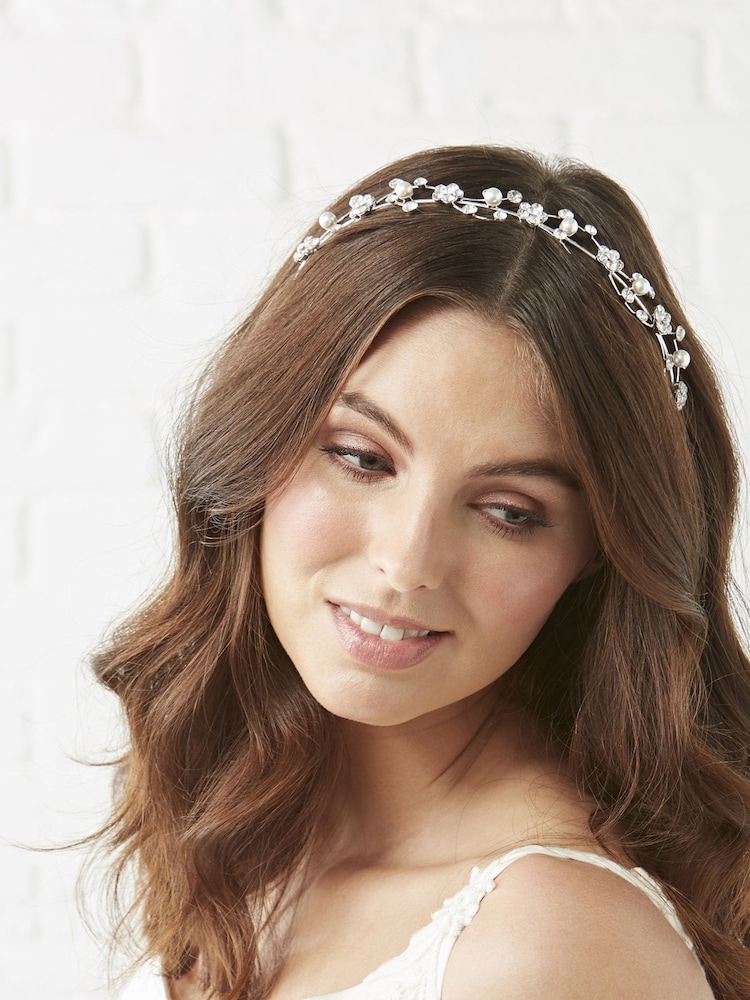 Jon Richard Silver Nina Crystal Flower And Pearl Waves Gift Pouch Headband - Image 3 of 3