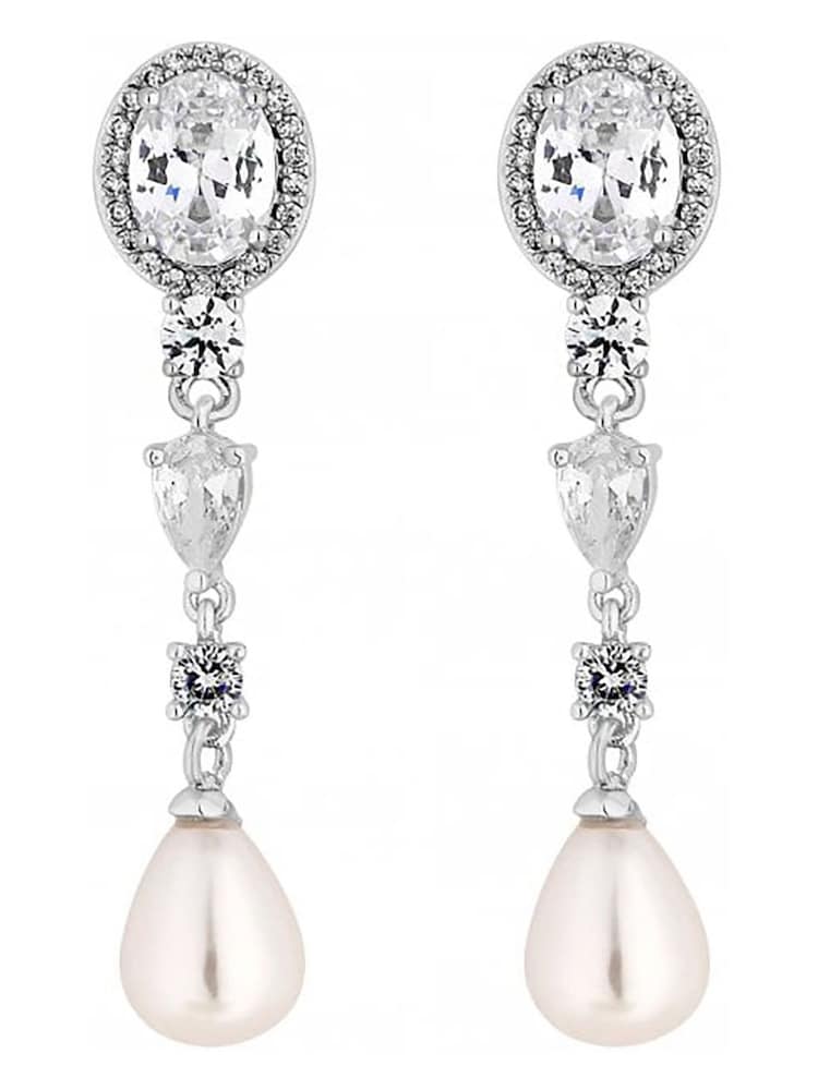 Jon Richard Silver Tone Crystal and Teardrop Pearl Drop Earrings - Image 1 of 2 Jon Richard Silver Tone Crystal and Teardrop Pearl Drop Earrings - Image 1 of 2