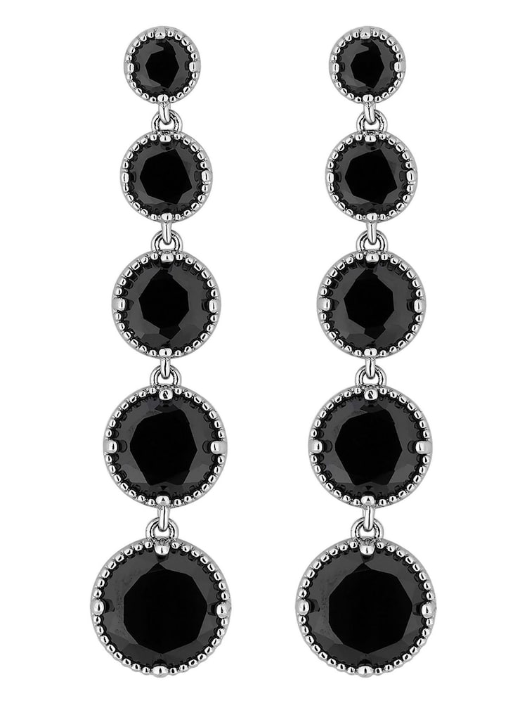 Jon Richard Silver Tone Graduated Jet Long Drop Earrings - Image 1 of 2