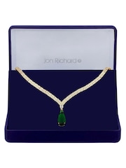 Jon Richard Gold Tone Cubic Zirconia Emerald Green Pear Drop Gift Boxed Collar Necklace - Image 1 of 2