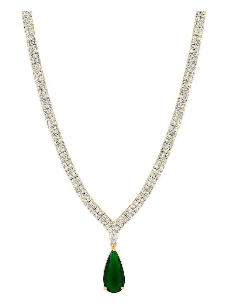 Jon Richard Gold Tone Cubic Zirconia Emerald Green Pear Drop Gift Boxed Collar Necklace - Image 2 of 2