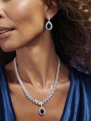 Jon Richard Silver Tone Rhodium Plated Cubic Zirconia Baguette Navette Sapphire Blue Pear Drop Earrings - Image 2 of 3