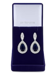 Jon Richard Silver Tone Rhodium Plated Cubic Zirconia Baguette Navette Sapphire Blue Pear Drop Earrings - Image 3 of 3