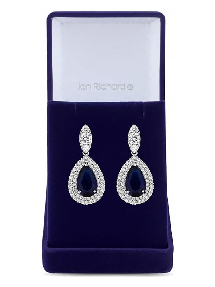 Jon Richard Silver Tone Rhodium Plated Cubic Zirconia Baguette Navette Sapphire Blue Pear Drop Earrings - Image 3 of 3