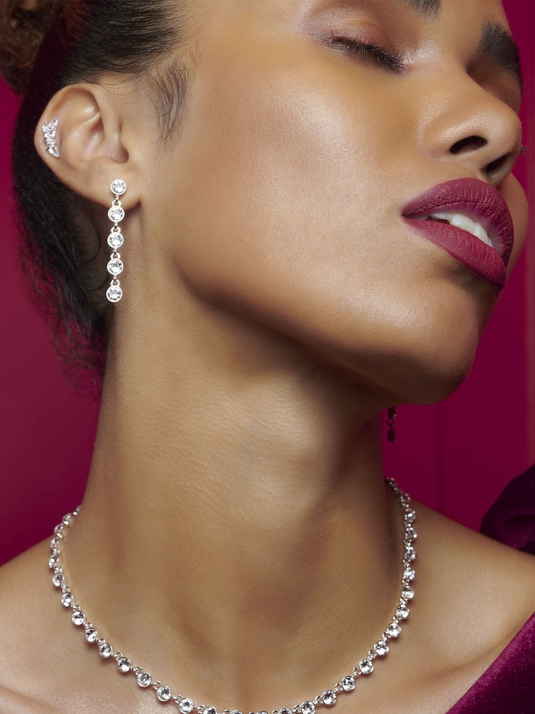 Jon Richard Silver Tone Tennis Crystal Drop Earrings - Image 3 of 3