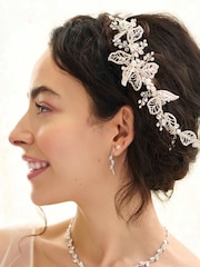 Jon Richard Silver Plated Clear Crystal Olivia Pave Leaf Gift Pouch Double Hair Comb - Image 3 of 6