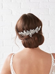 Jon Richard Silver Plated Clear Crystal Olivia Pave Leaf Gift Pouch Double Hair Comb - Image 4 of 6