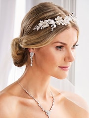 Jon Richard Silver Tone Plated Clara Brushed Leaves Fresh Water Pearl And Crystal Double Comb - Image 4 of 6