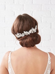 Jon Richard Silver Tone Plated Clara Brushed Leaves Fresh Water Pearl And Crystal Double Comb - Image 5 of 6