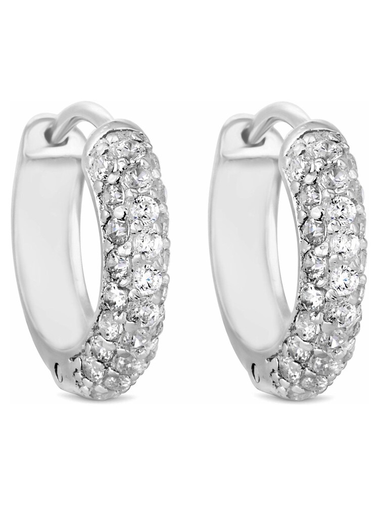 Simply Silver Sterling Silver Tone 925 Cubic Zirconia Pave Hoop Earrings - Image 1 of 4