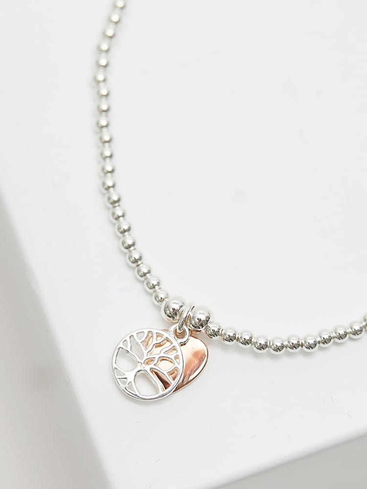 Simply Silver Sterling Silver Tone 925 Polished Mini Tree of Love And Heart Stretch Bracelet - Image 2 of 4